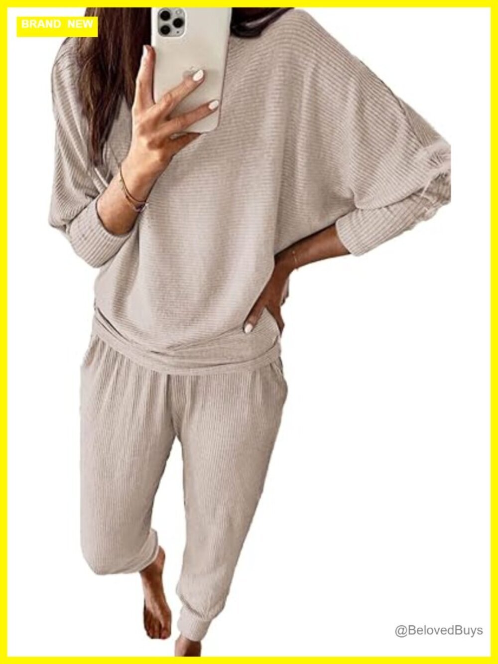 Long Sleeve Ribbed Lounge Set with Pants 2 Piece Tracksuit